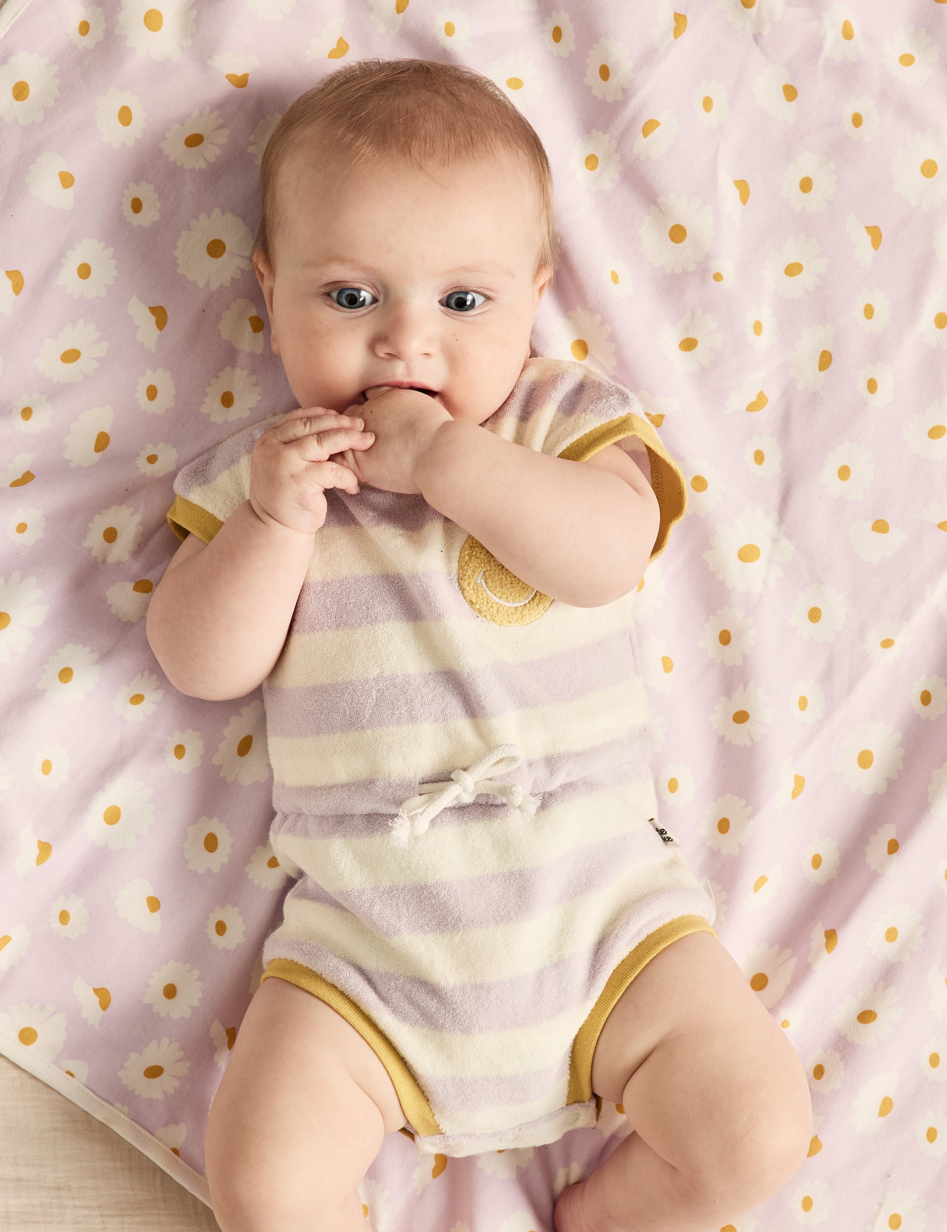 Smiley Terry Towelling Baby Romper Lavender
