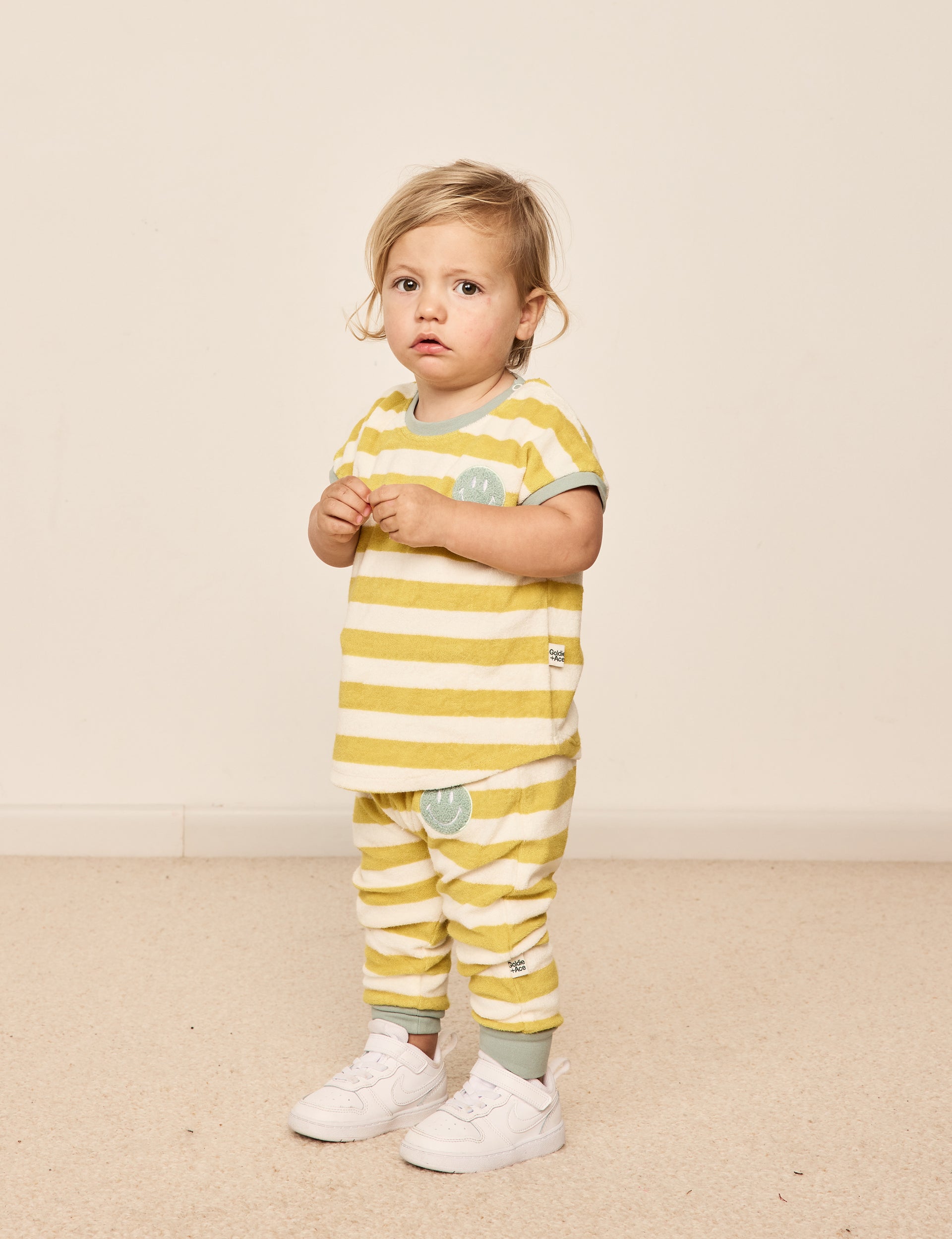Smiley Terry Towelling Baby Stripe Lounge Set Yellow