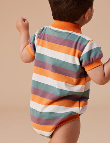 Dino Valley Nostalgia Stripe Polo Romper Golden Multi