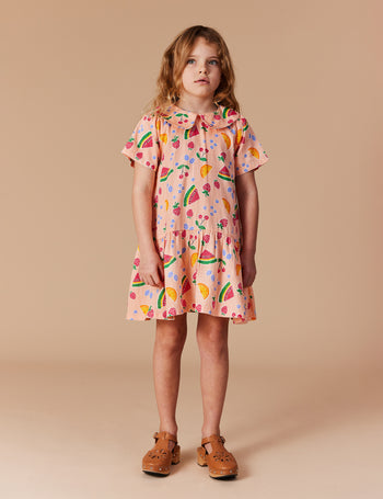 Mila Drop Waist Linen Dress Fruit Salad Peach Multi