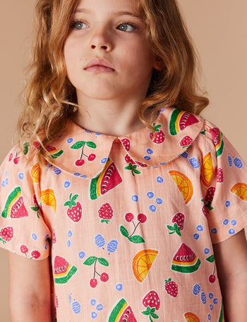 Mila Drop Waist Linen Dress Fruit Salad Peach Multi