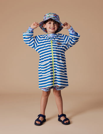 Little Fishy Terry Towelling Cover Up Azure Stripe