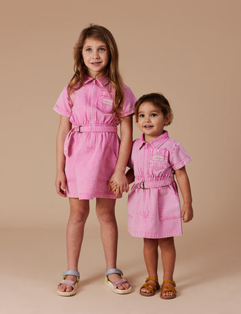 Piper Denim Belted Dress Bubblegum