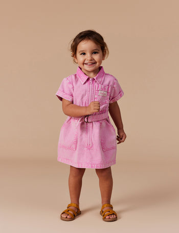 Piper Denim Belted Dress Bubblegum