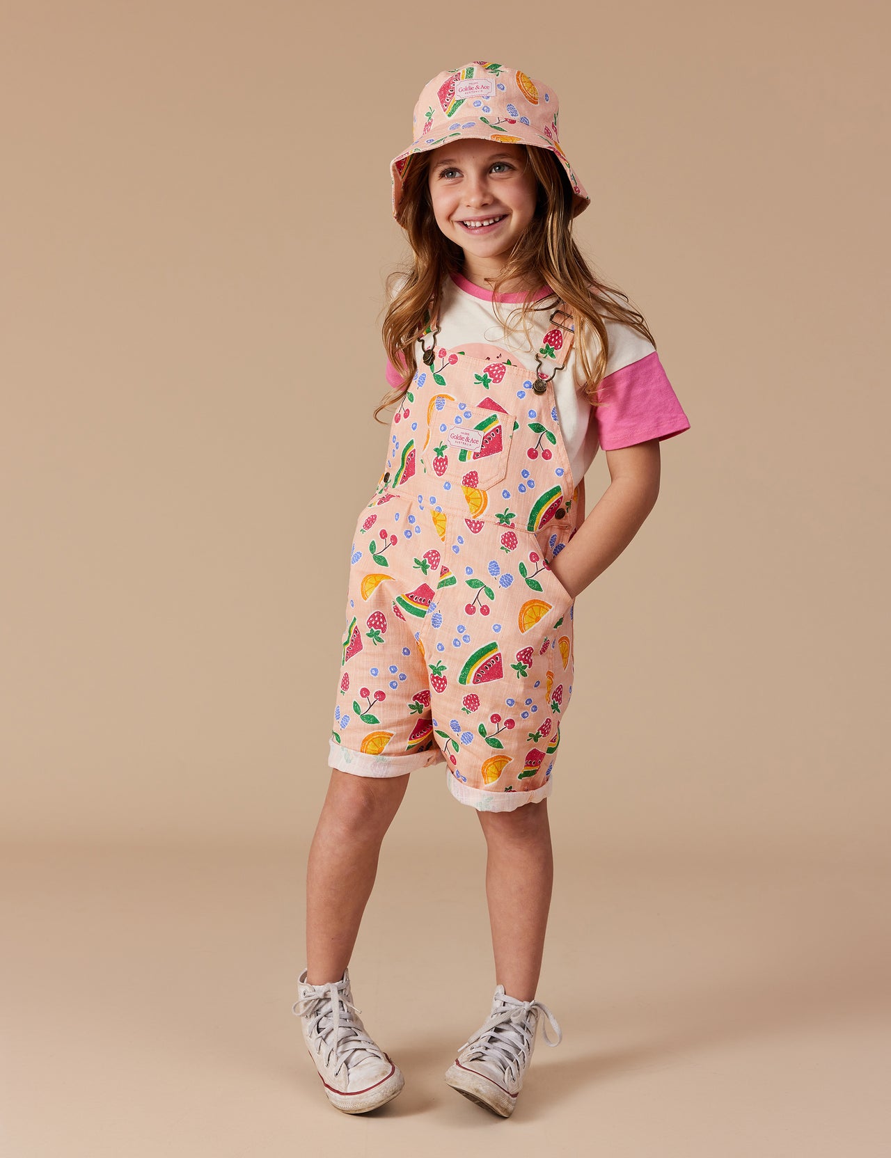 Burton Fruit Salad Linen Overalls Peach Multi