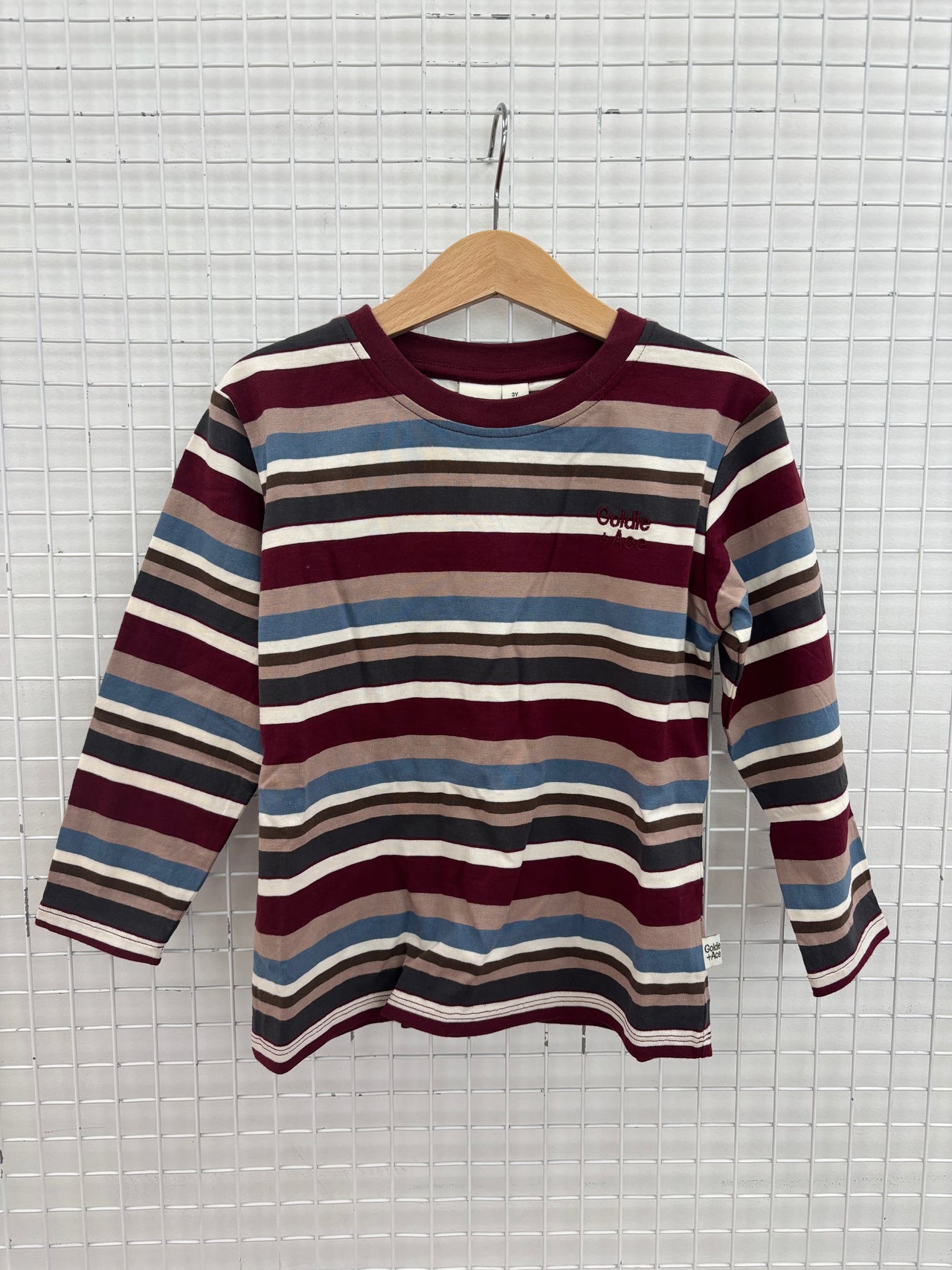 STRIPE LONG SLEEVE TOP - BURGUNDY STRIPE