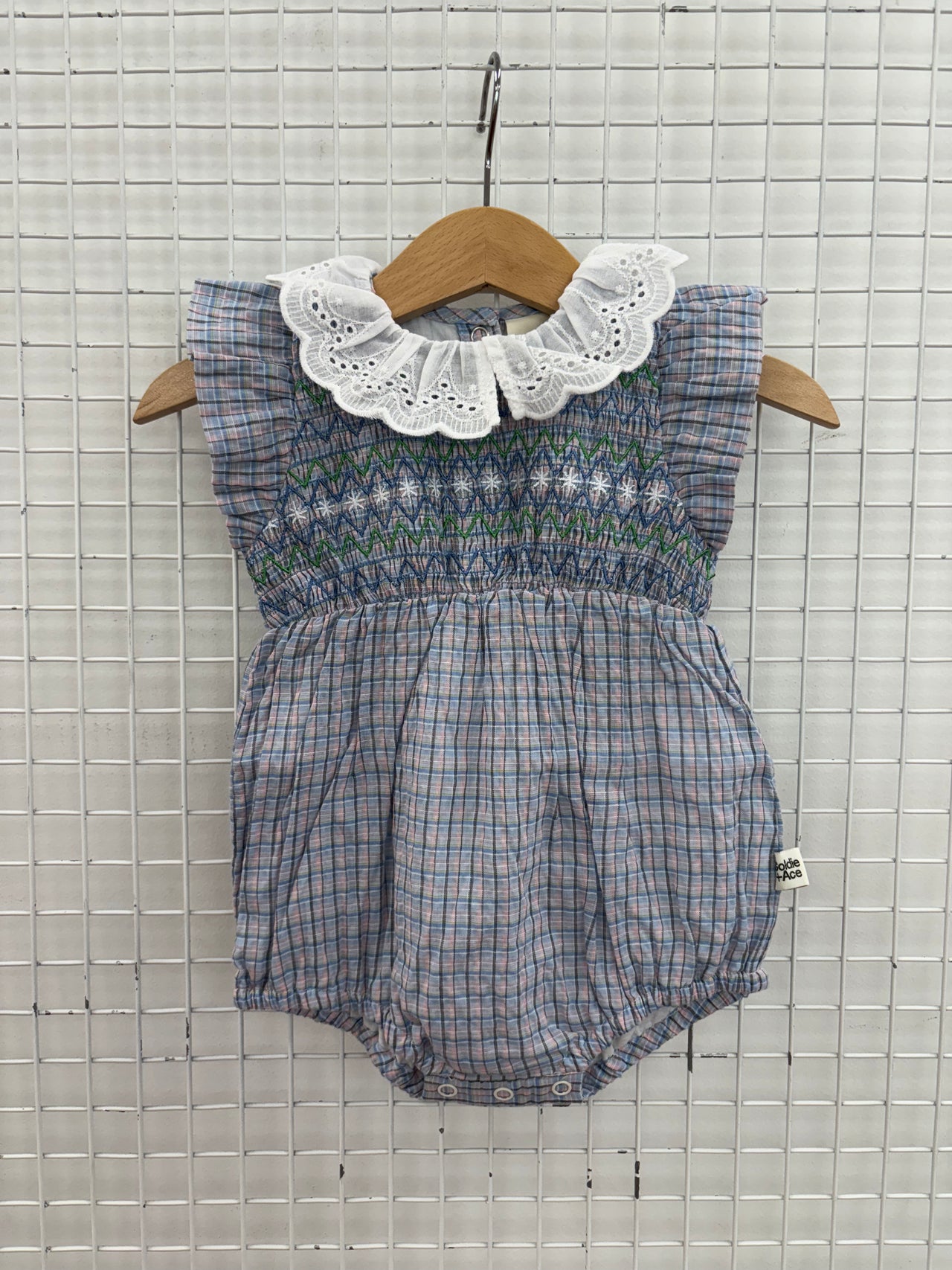 LANI SMOCKED ROMPER - BLUEBELL CHECK