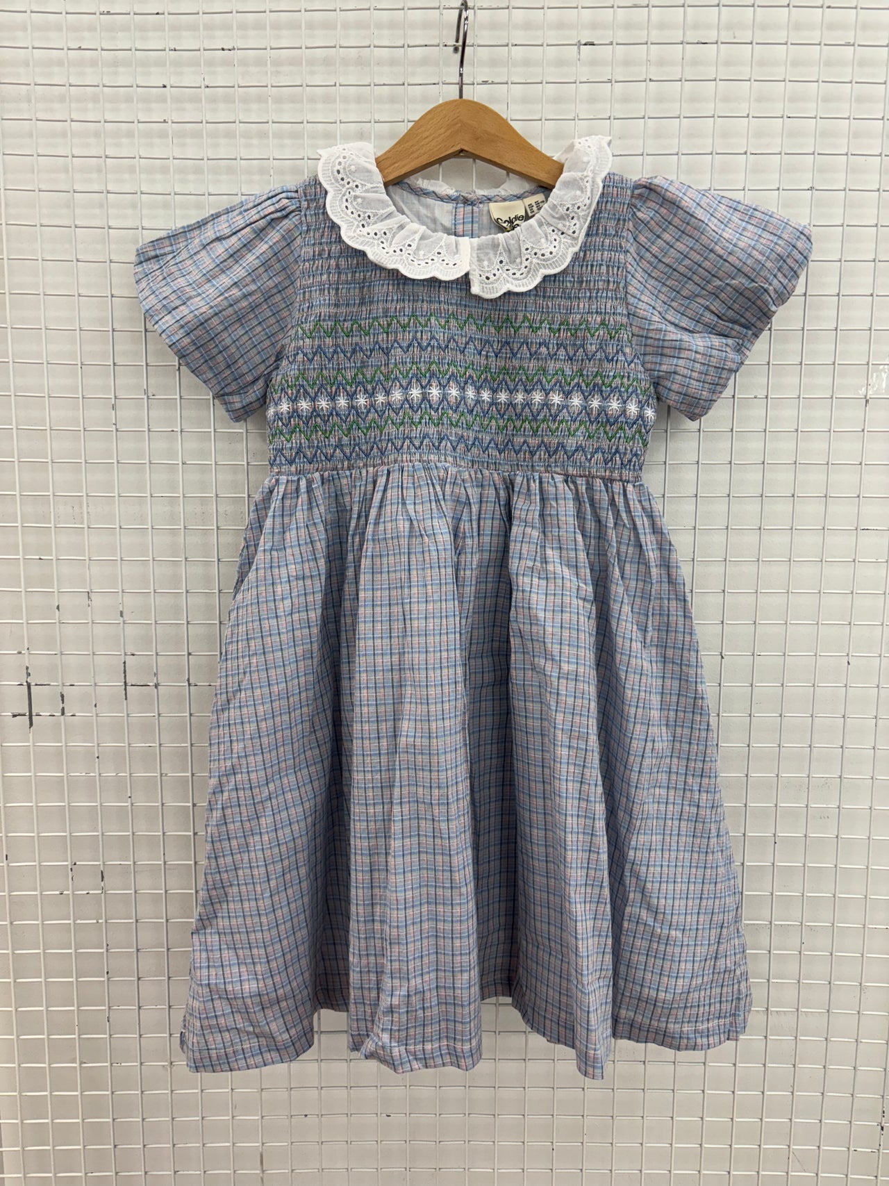 FLO SMOCKED DRESS BLUEBELL CHECK - 6Y
