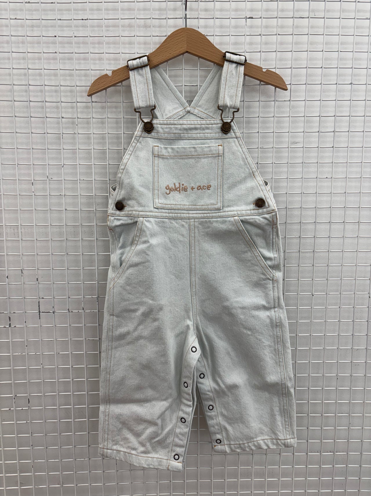 GOLDIE EMBROIDERED DENIM OVERALLS - LIGHT BLUE