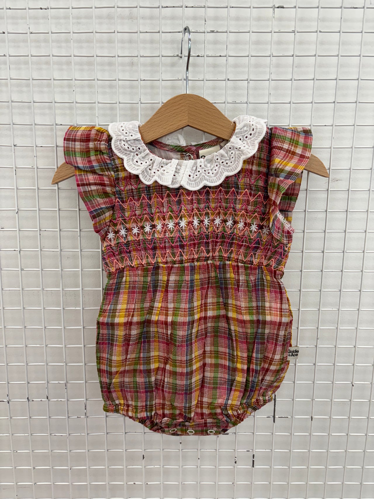 LANI SMOCKED ROMPER SWEETIE CHECK - 0-3M