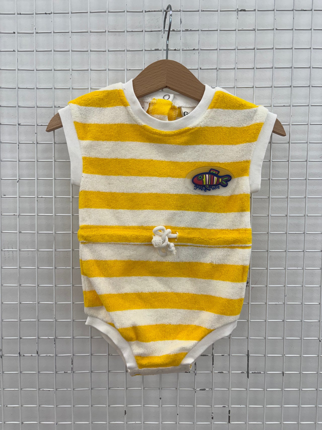 FISHY TERRY TOWELLING ROMPER - LEMON STRIPE