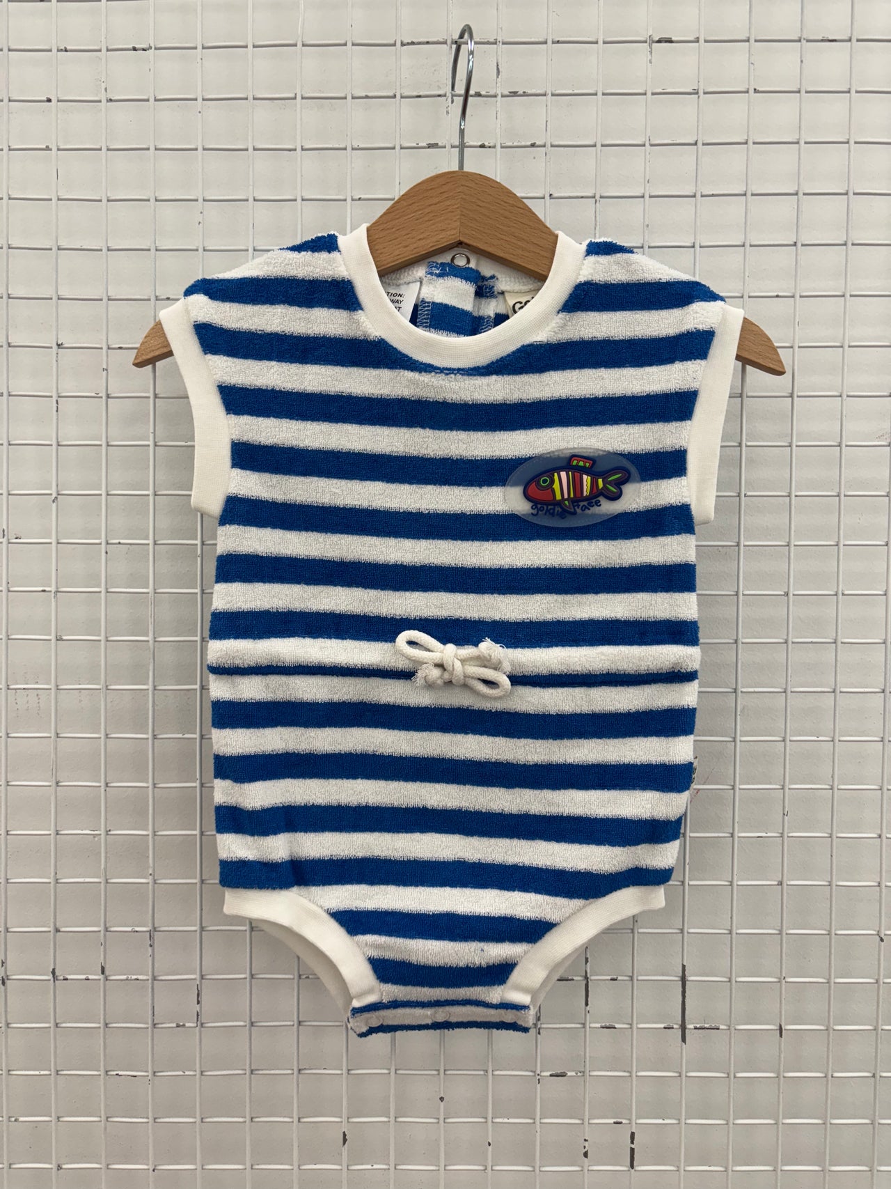 FISHY TERRY TOWELLING ROMPER - BLUE STRIPE