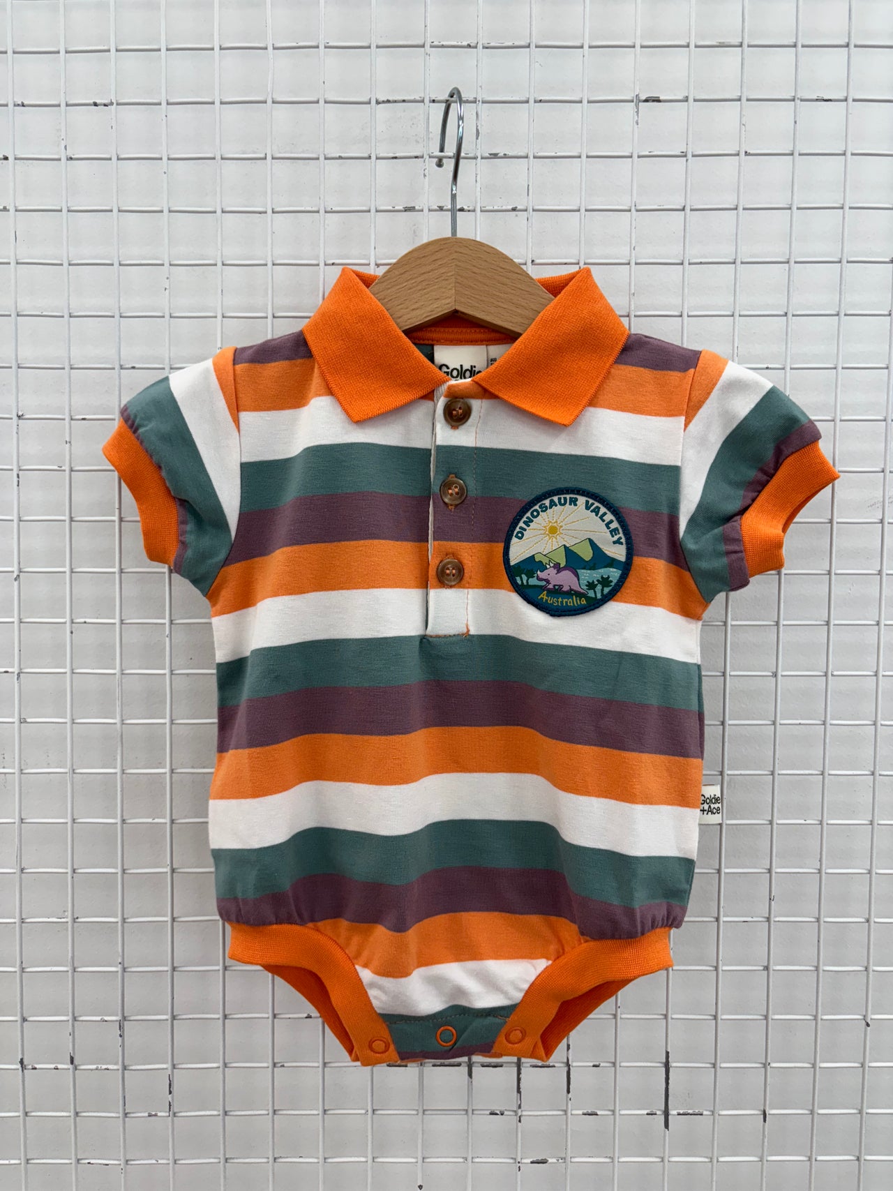 DINO VALLEY STRIPE POLO ROMPER