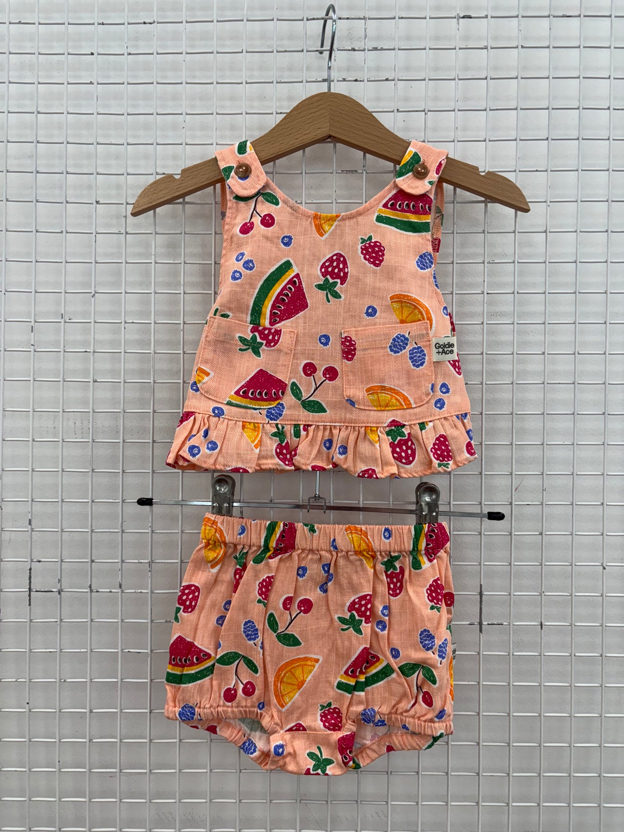 CROSS BACK LINEN SET FRUIT SALAD - 3-6M