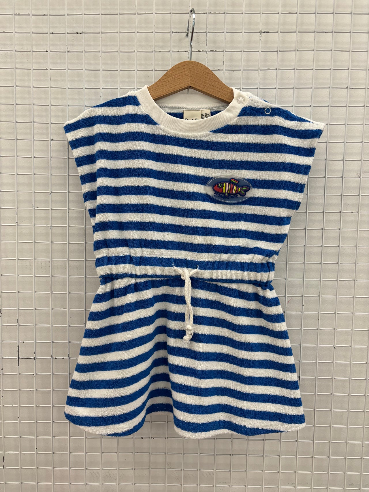 FISHY TERRY TOWELLING DRESS - BLUE STRIPE