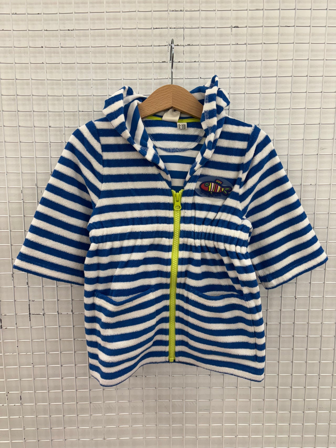 FISHY TERRY TOWELLING COVER UP BLUE STRIPE - 6-12M