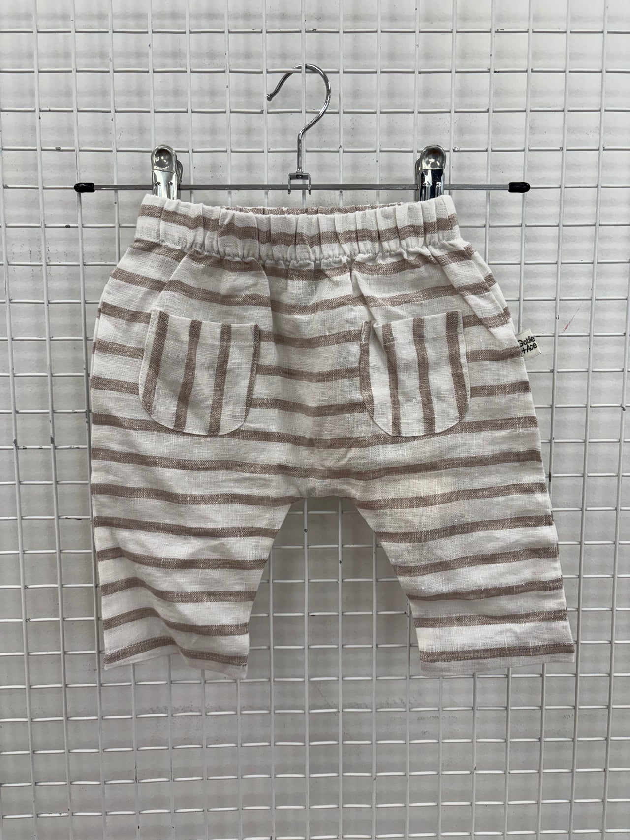 LINEN POCKET PANTS BEIGE STRIPE - 3-6M