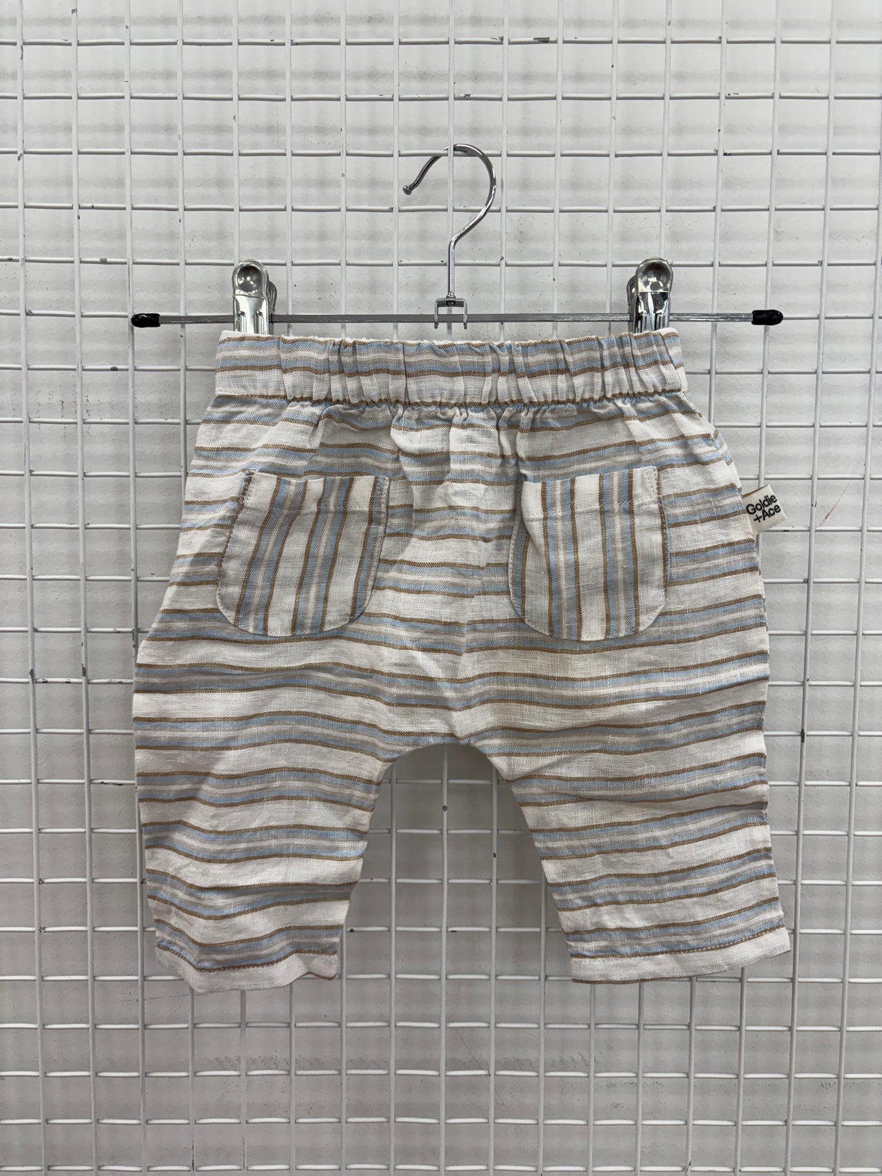 LINEN POCKET PANTS - BLUE BEIGE STRIPE