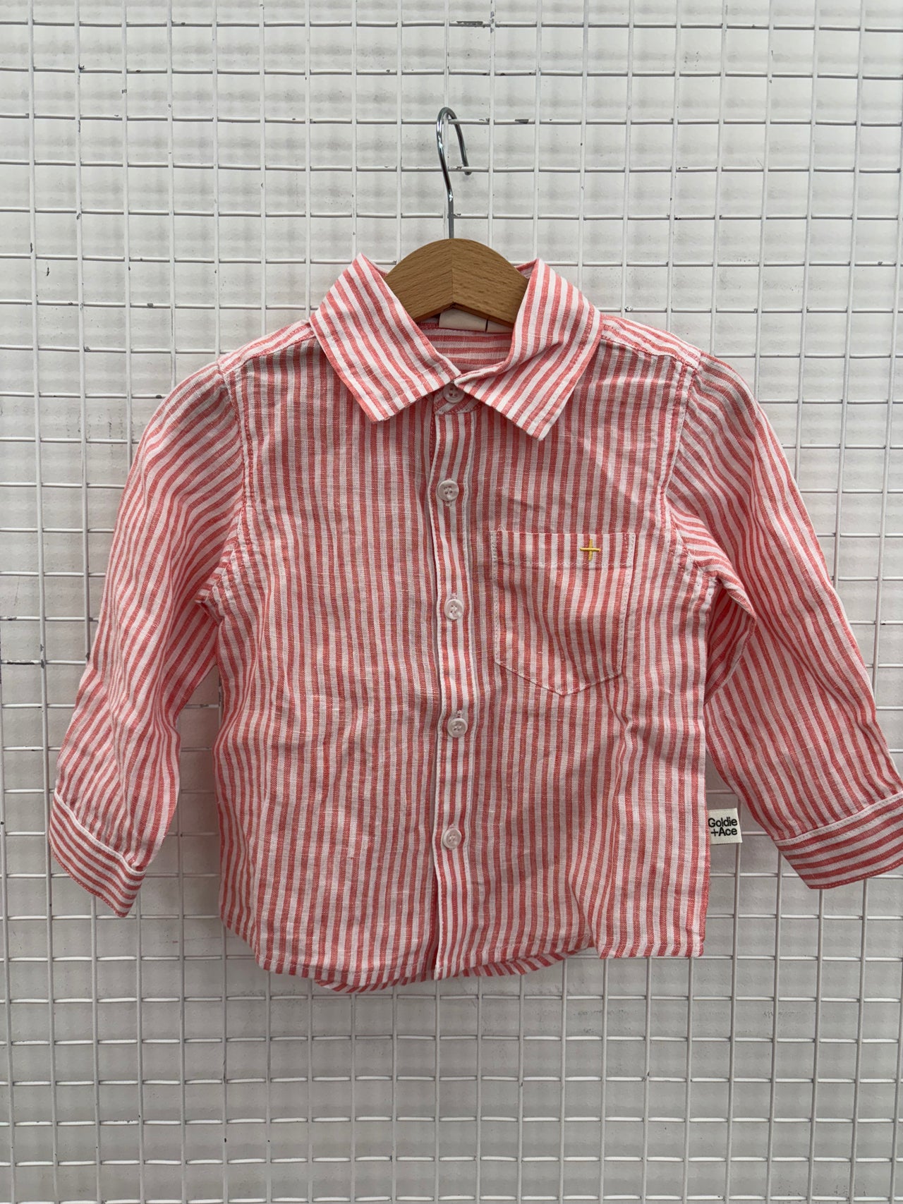LONG SLEEVE LINEN SHIRT ORANGE STRIPE - 3-6M