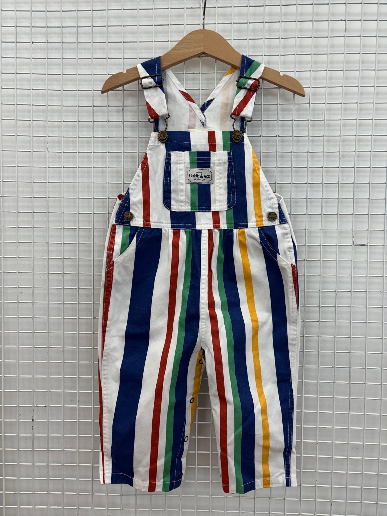 AUSTIN DENIM OVERALLS BOLD WHITE STRIPE - 1Y