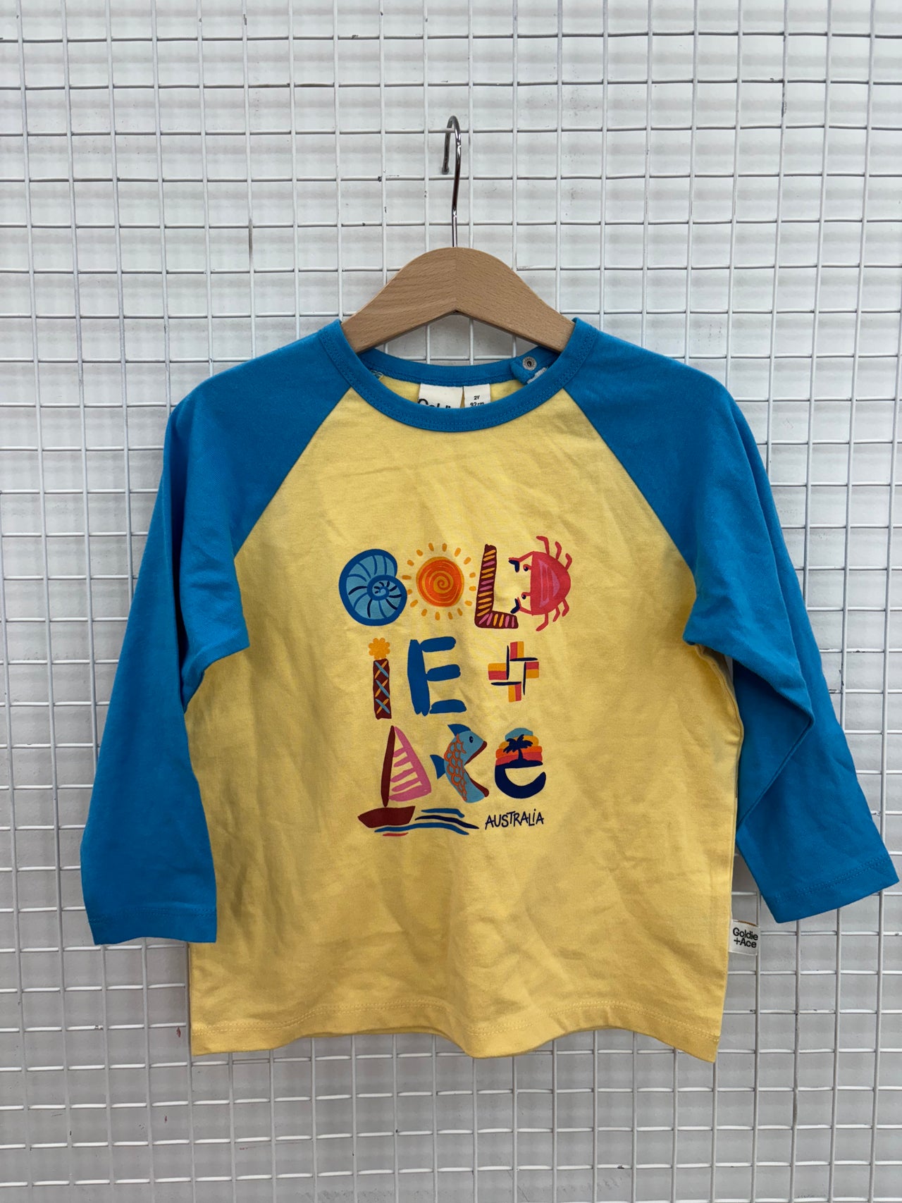 G'DAY FROM THE BAY LONG SLEEVE TOP - YELLOW/BLUE