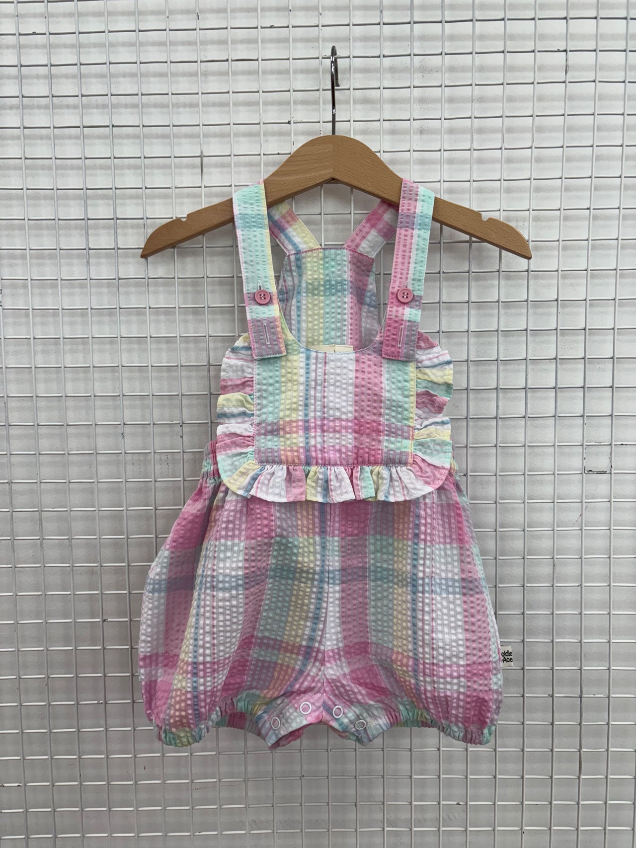 PINK GINGHAM FRILL ROMPER - 6-12M