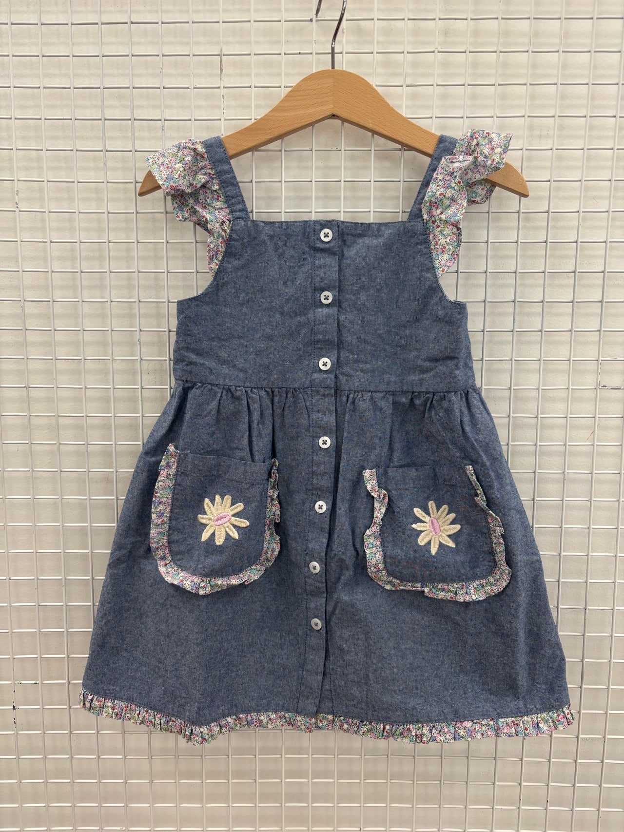 FLORAL DENIM POCKET DRESS