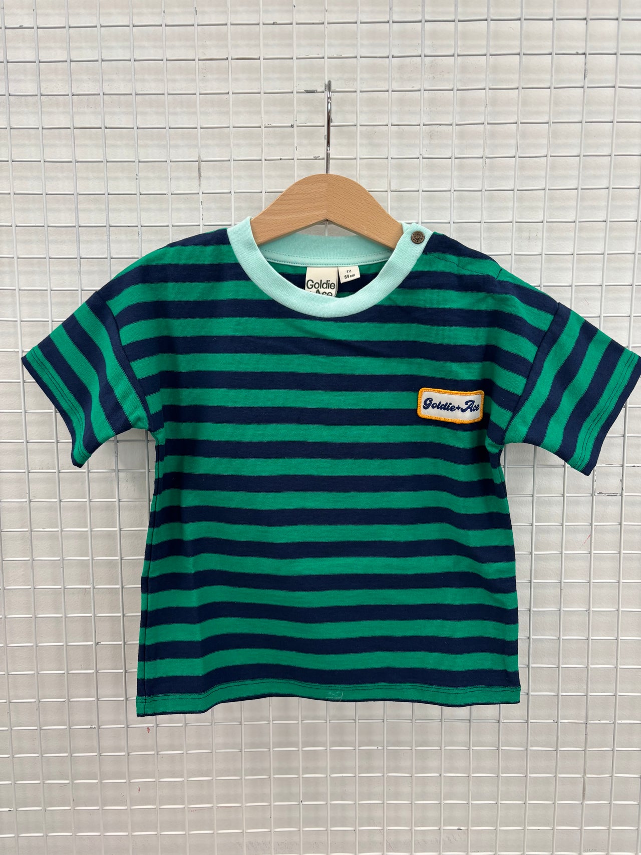STRIPE COTTON LOGO T-SHIRT - EMERALD/NAVY