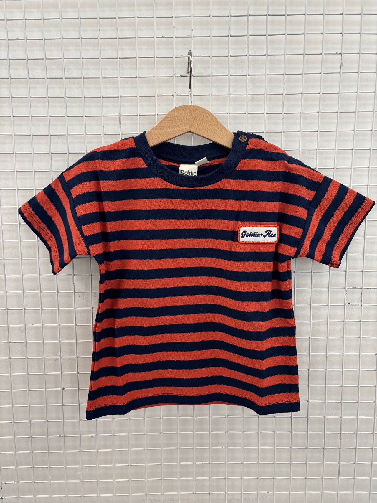STRIPE COTTON LOGO T-SHIRT - RUST/NAVY