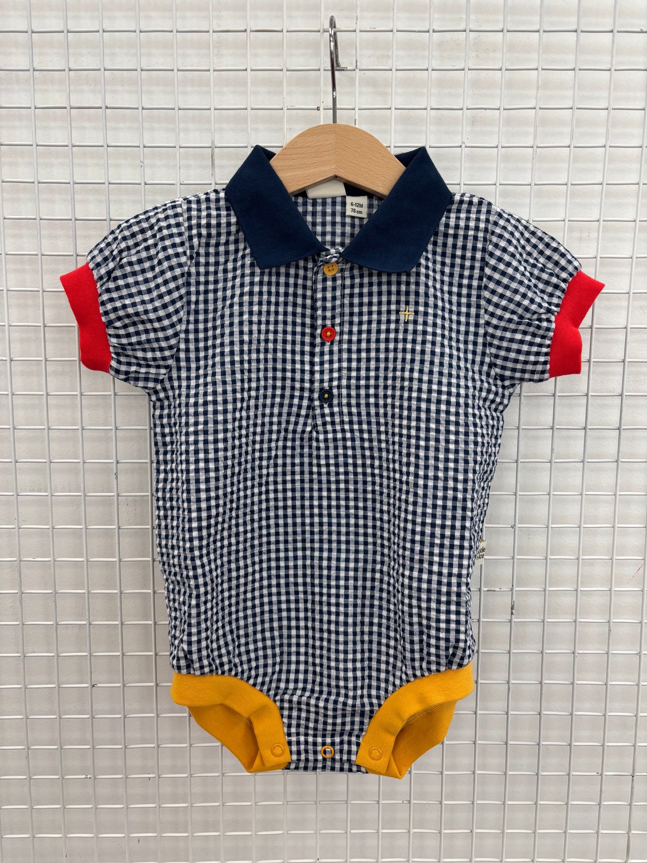 GINGHAM COLOUR POP POLO ROMPER - NAVY