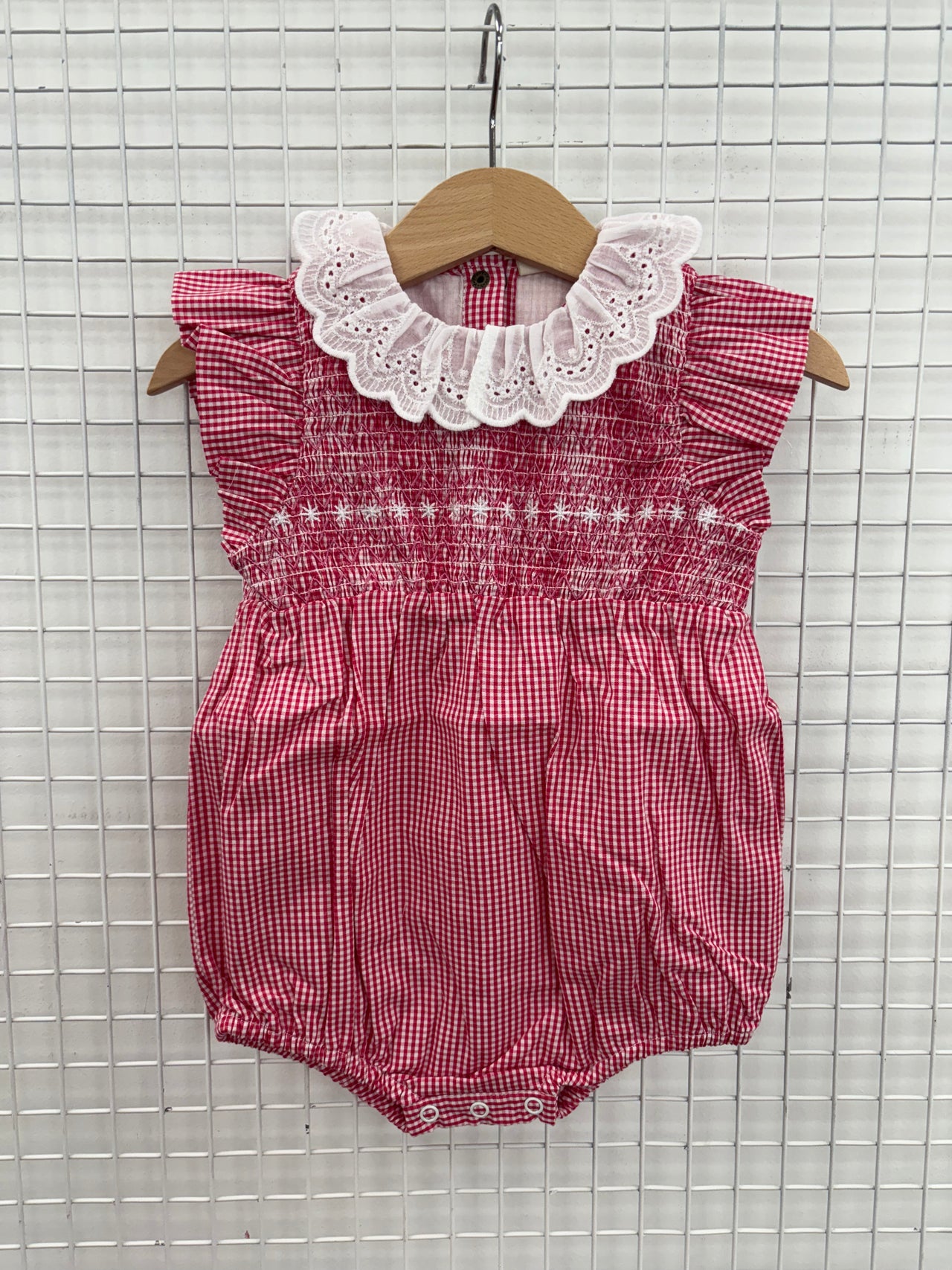 LANI SMOCKED ROMPER - RUBY GINGHAM