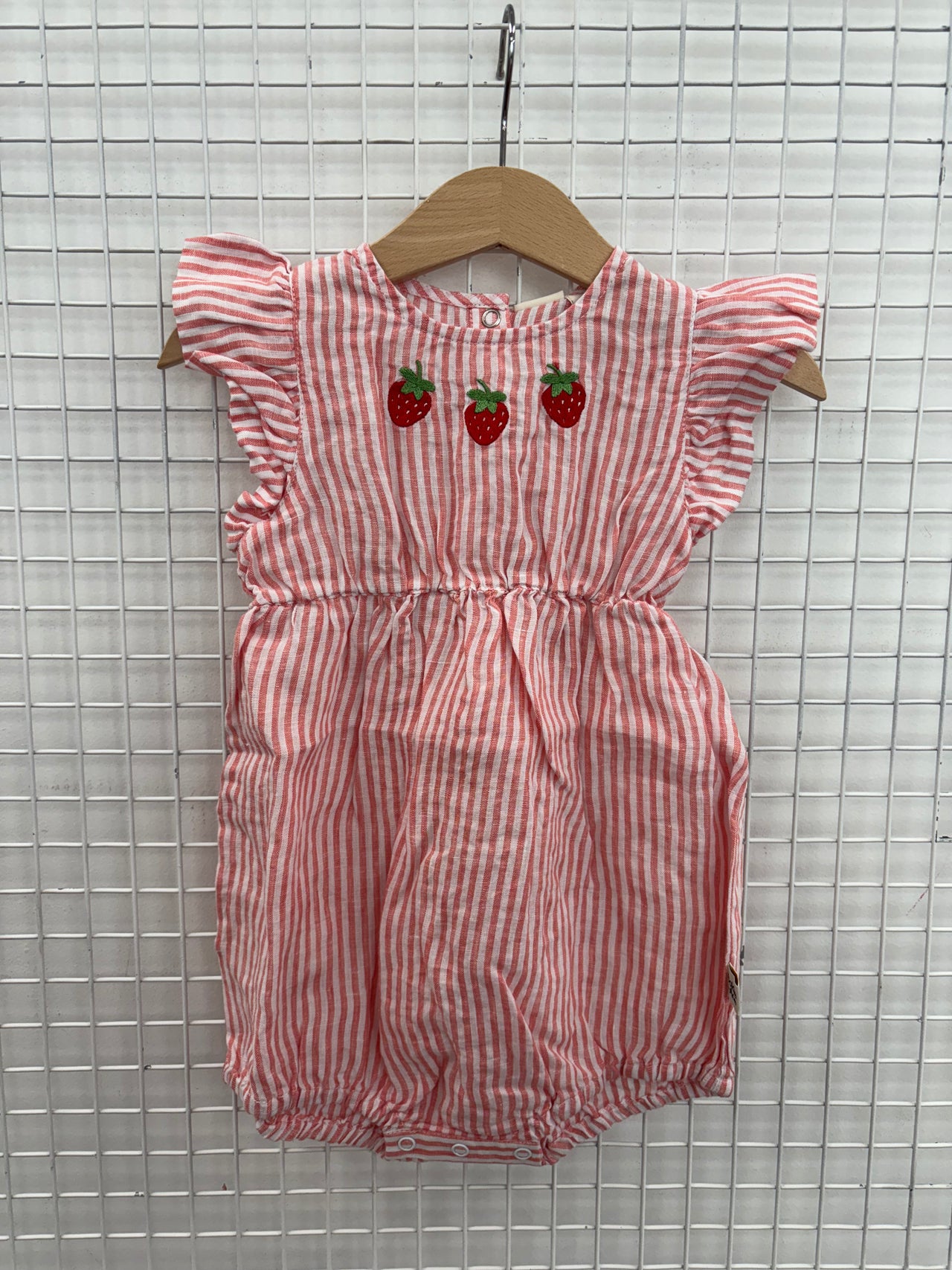 LANI LINEN STRAWBERRY ROMPER - RED STRIPE