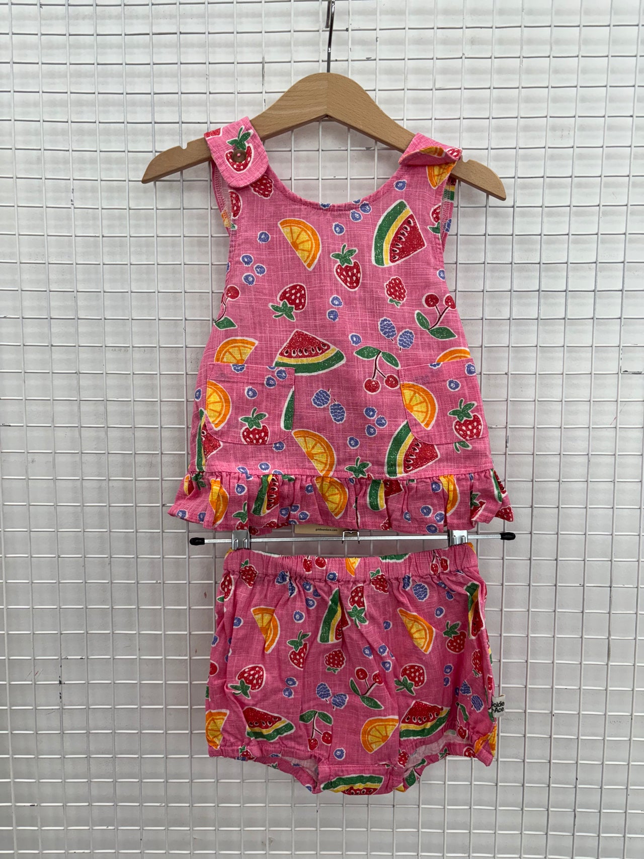 FRUIT SALAD CROSS BACK LINEN SET - PINK
