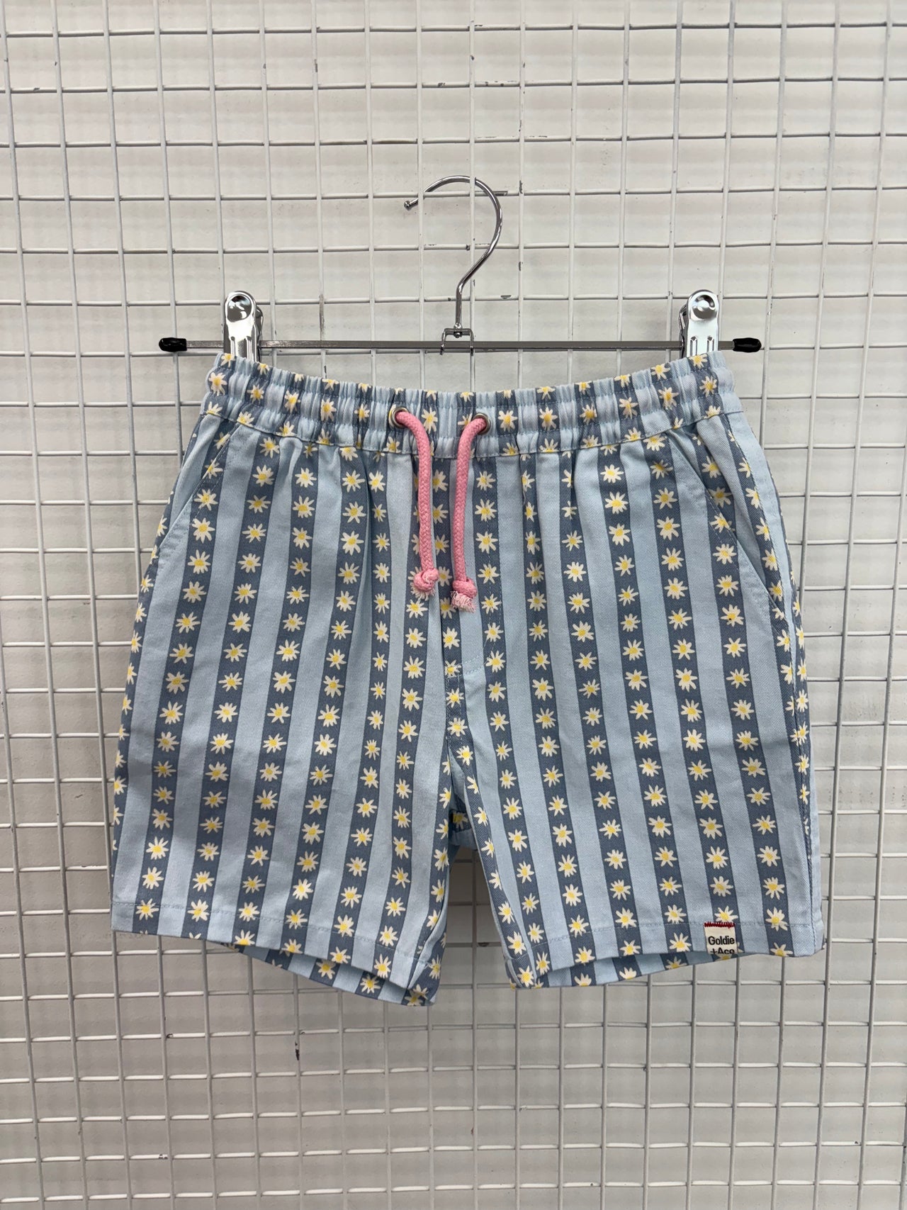 DAISY CHAIN DENIM SHORTS W PINK DRAW CORD - 4Y
