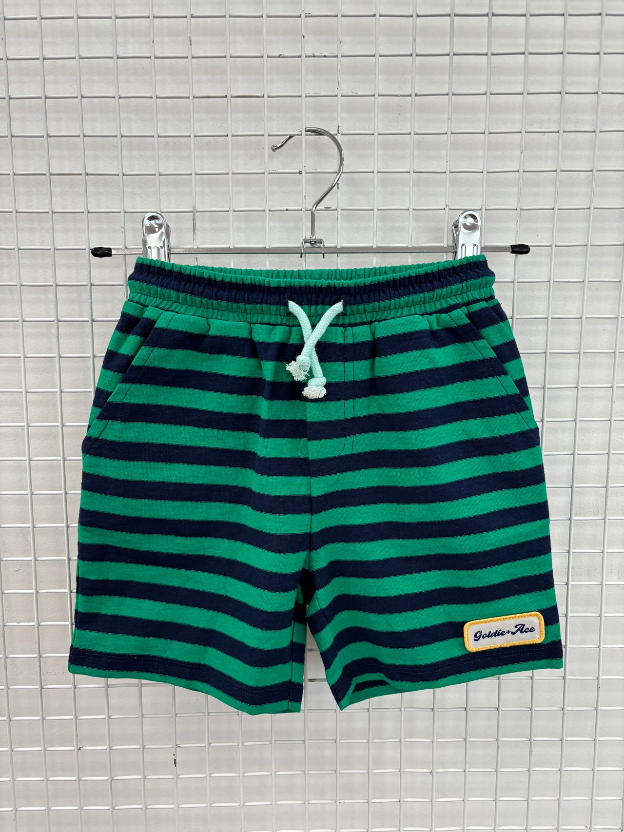 STRIPE COTTON SHORTS EMERLAD/NAVY W DRAW CORD - 4Y
