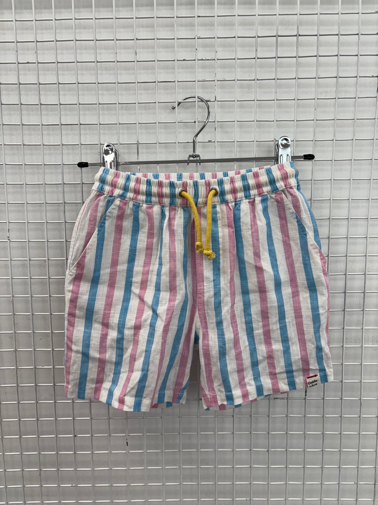 PLAYTIME STRIPE LINEN SHORTS W YELLOW CORD - 4Y