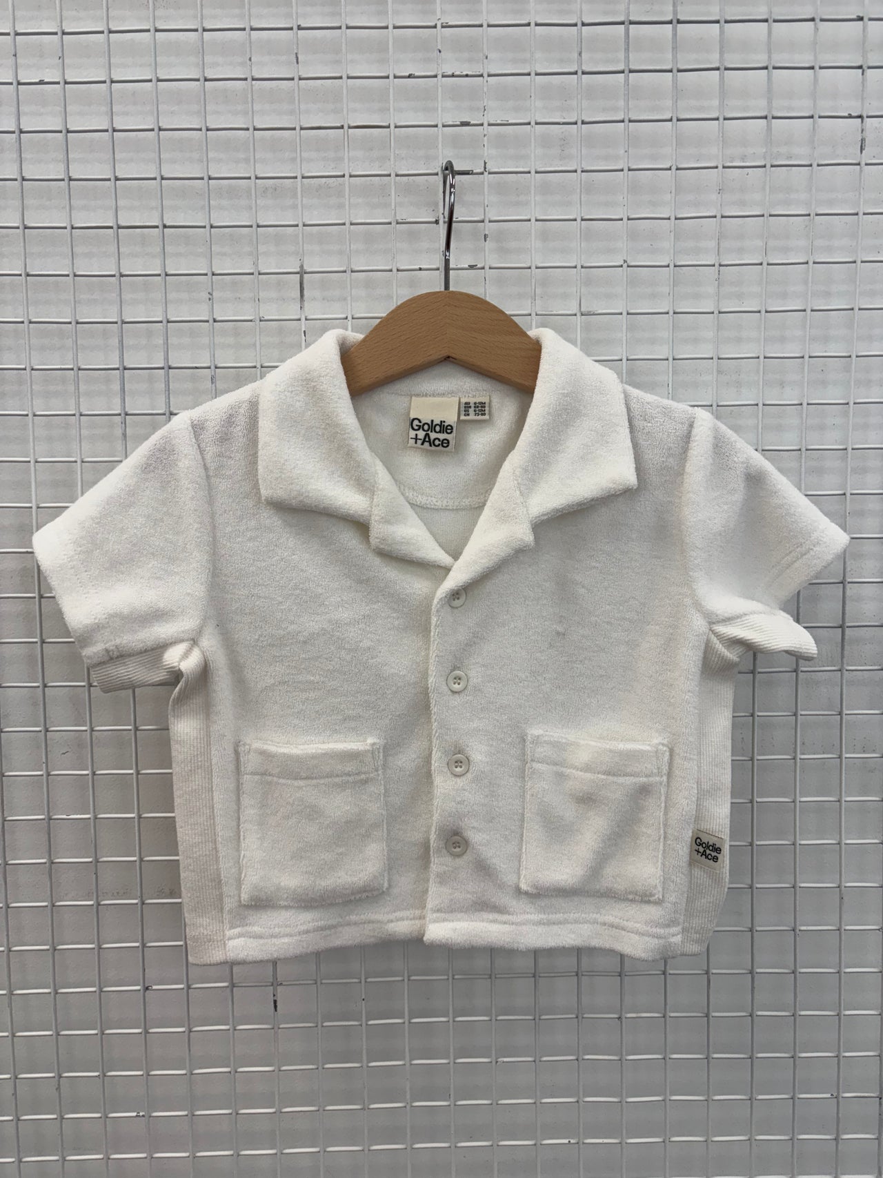 WHITE TERRY TOWELLING POLO TOP - 6-12M