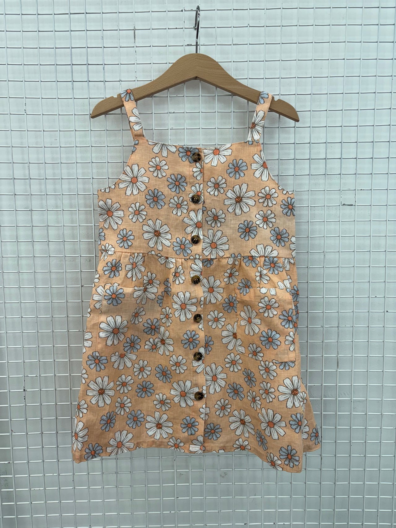 LINEN BUTTON DRESS - DAISY PEACH