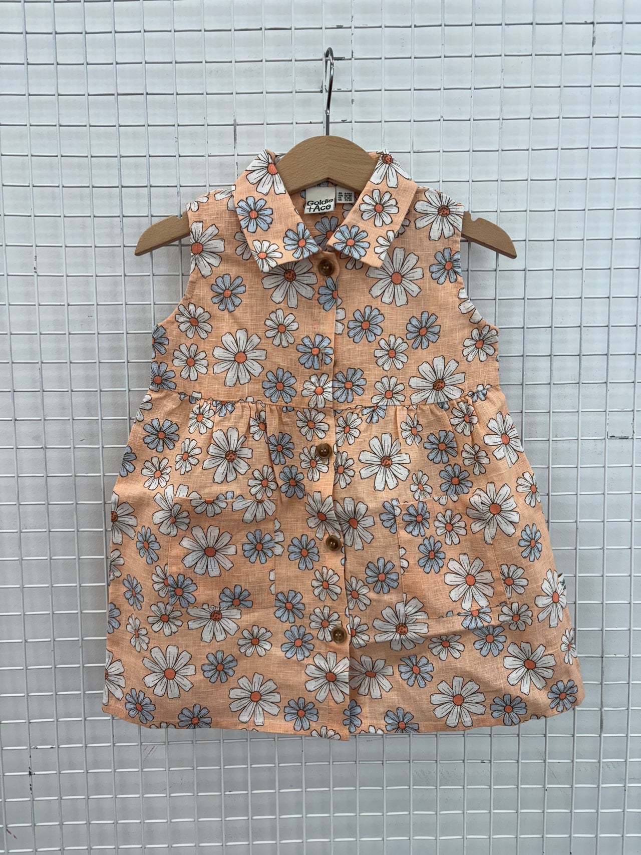 RUDY LINEN DRESS DAISY PEACH - 6-12M
