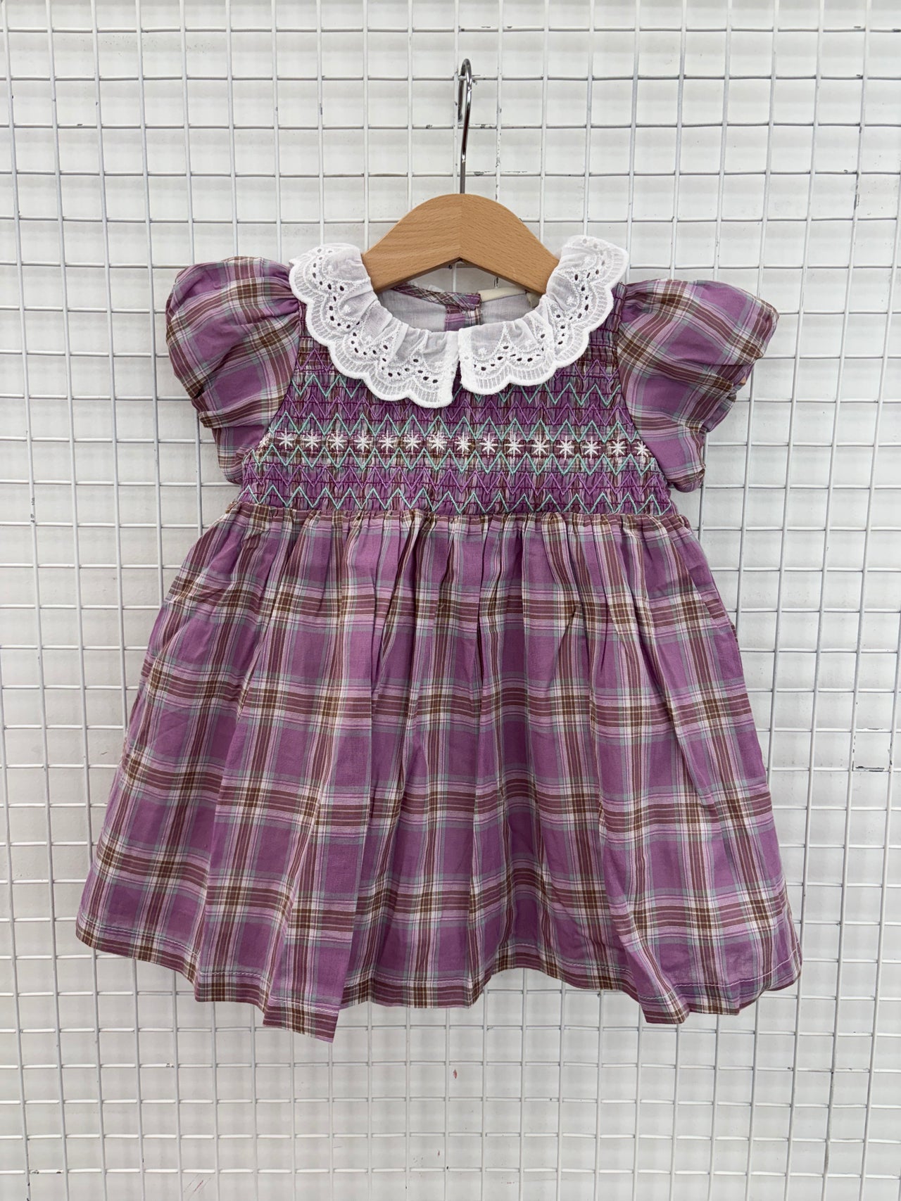 FLO SMOCKED DRESS MAUVE CHECK - 6-12M