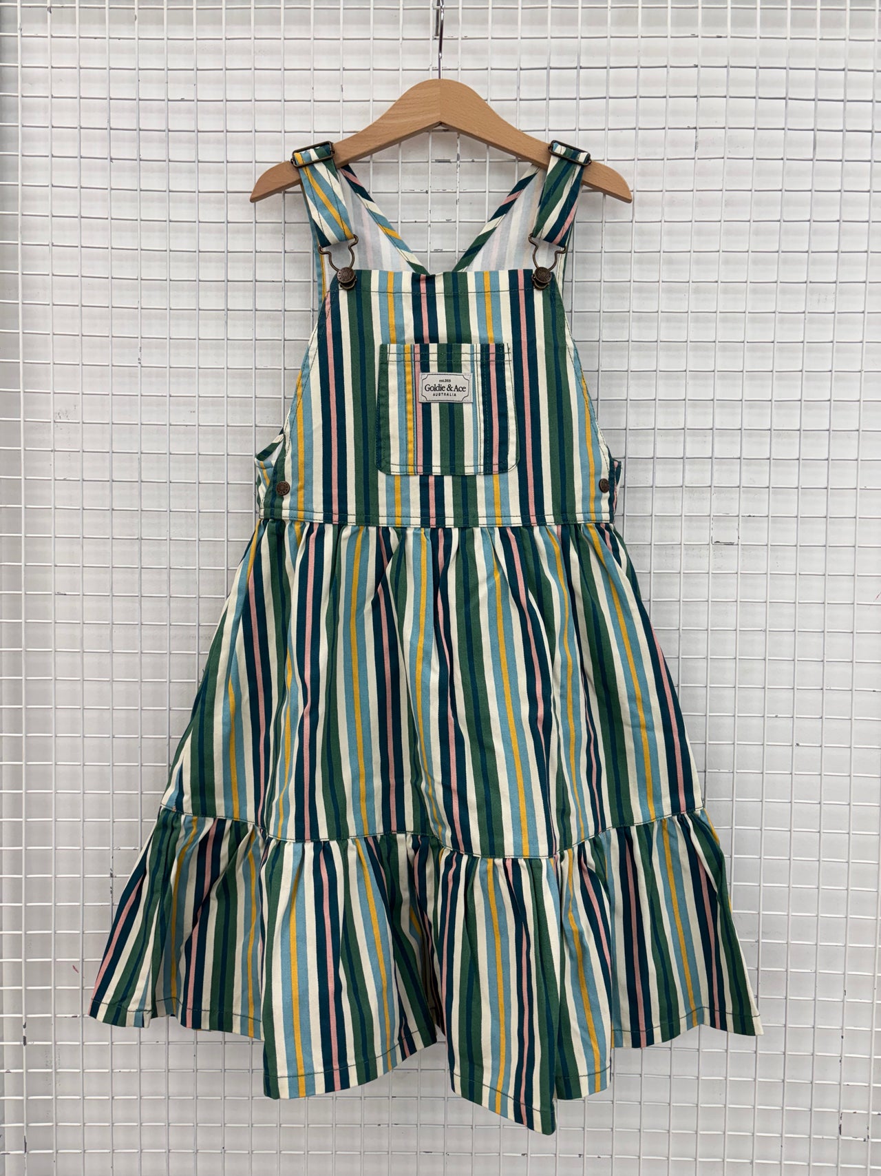 TULLY TIERED DRESS EVERGREEN STRIPE - 8Y