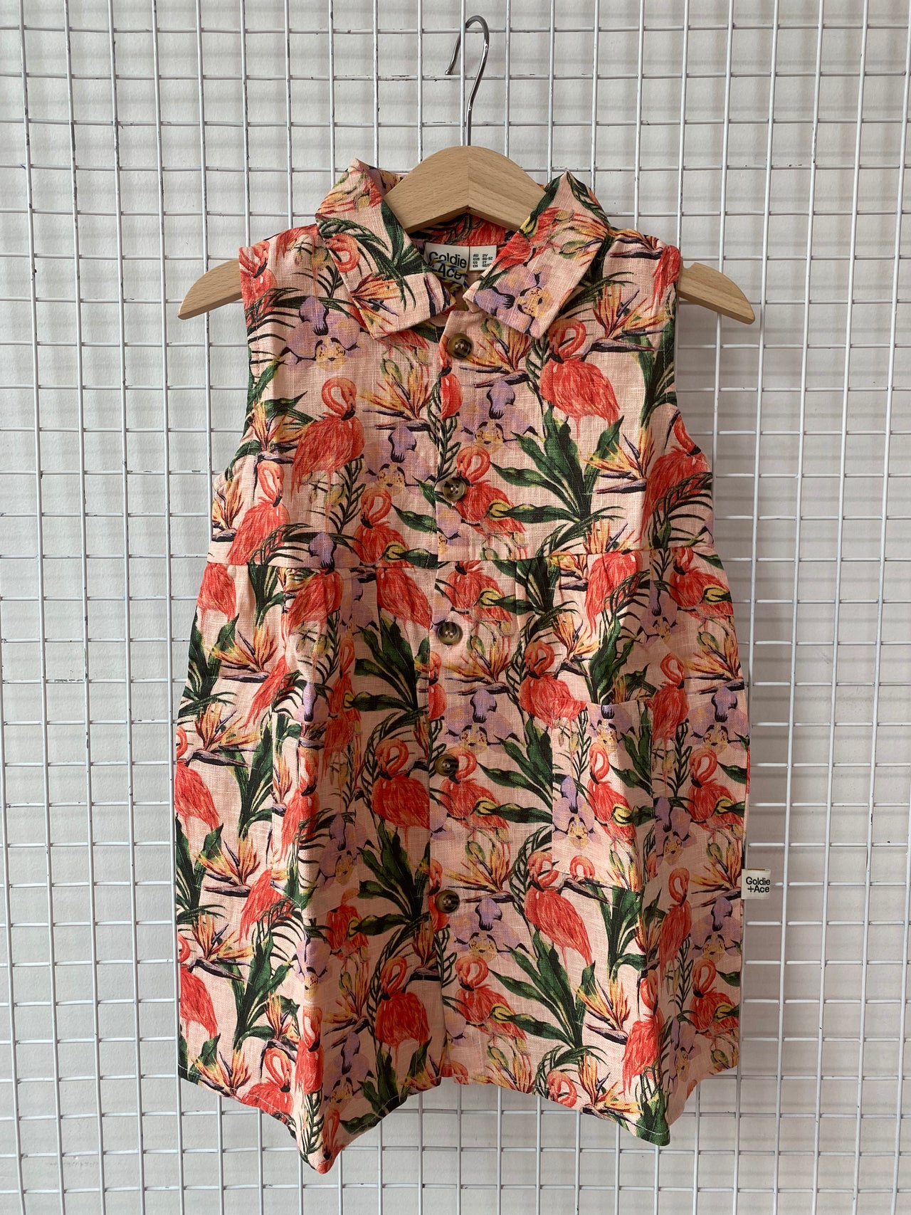 LINEN COLLARED DRESS FLAMINGO PEACH - 6-12M