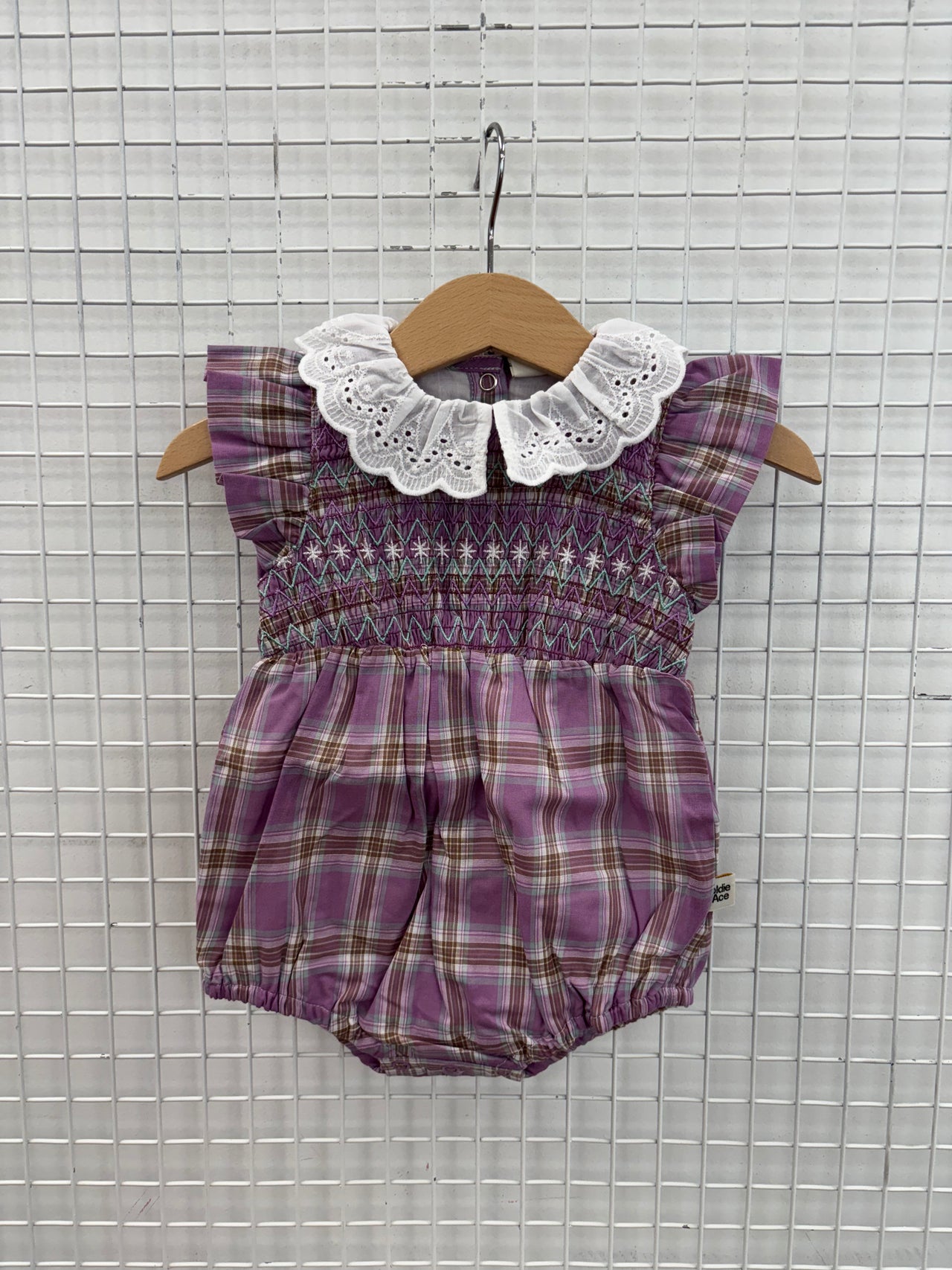 LANI SMOCKED ROMPER MAUVE CHECK - 0-3M
