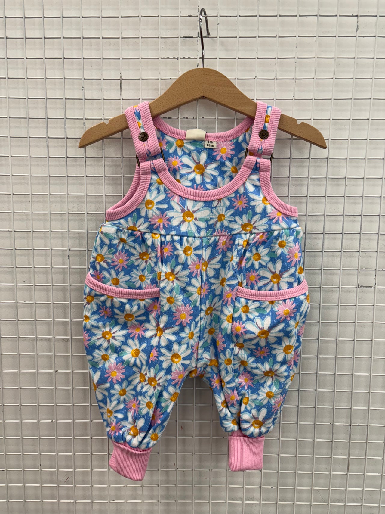 SEASIDE DAISY BALLOON OVERALL ROMPER - 0-3M