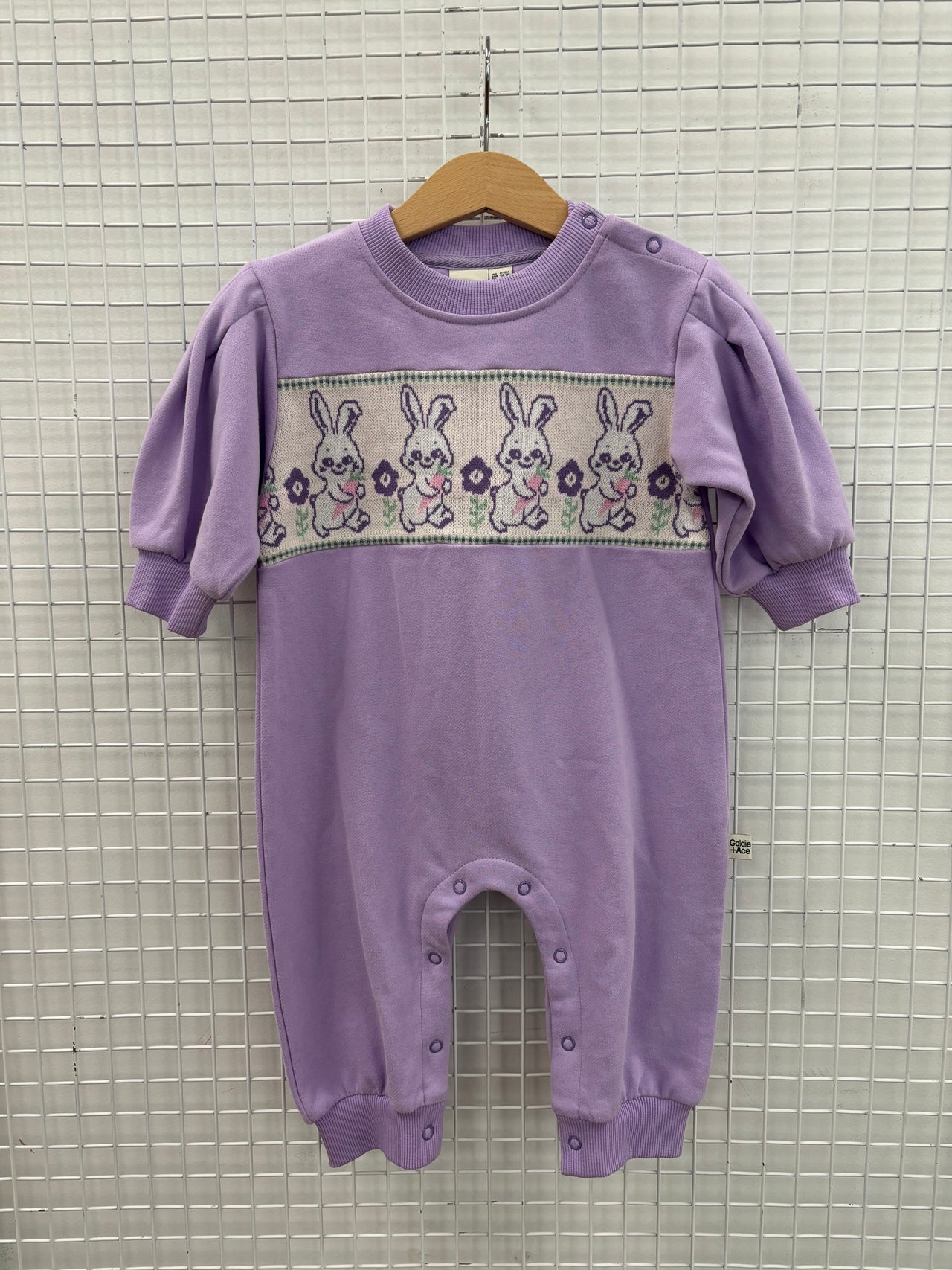 PUFF SLEEVE BUNNY ROMPER LILAC - 6-12M