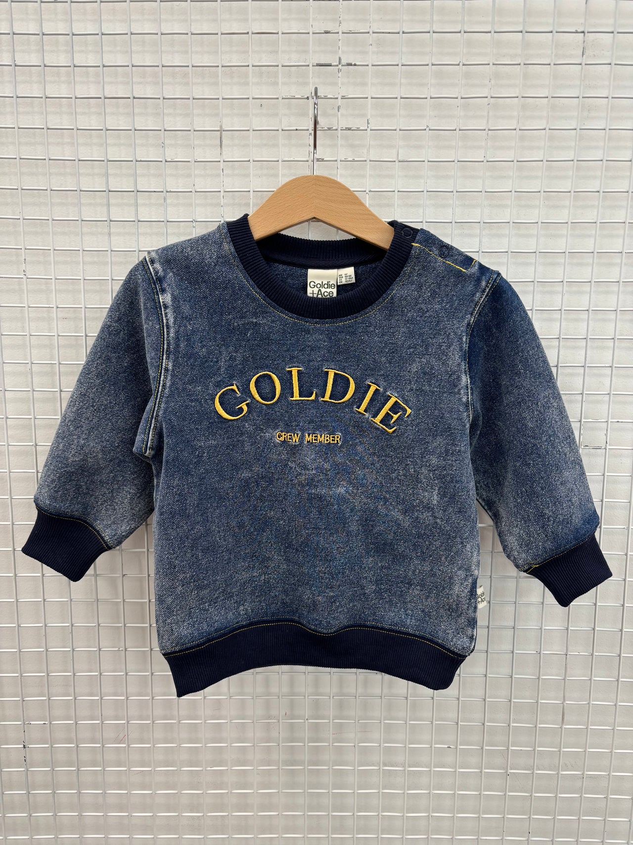 GOLDIE CREW DENIM LOOK SWEATER - 1Y