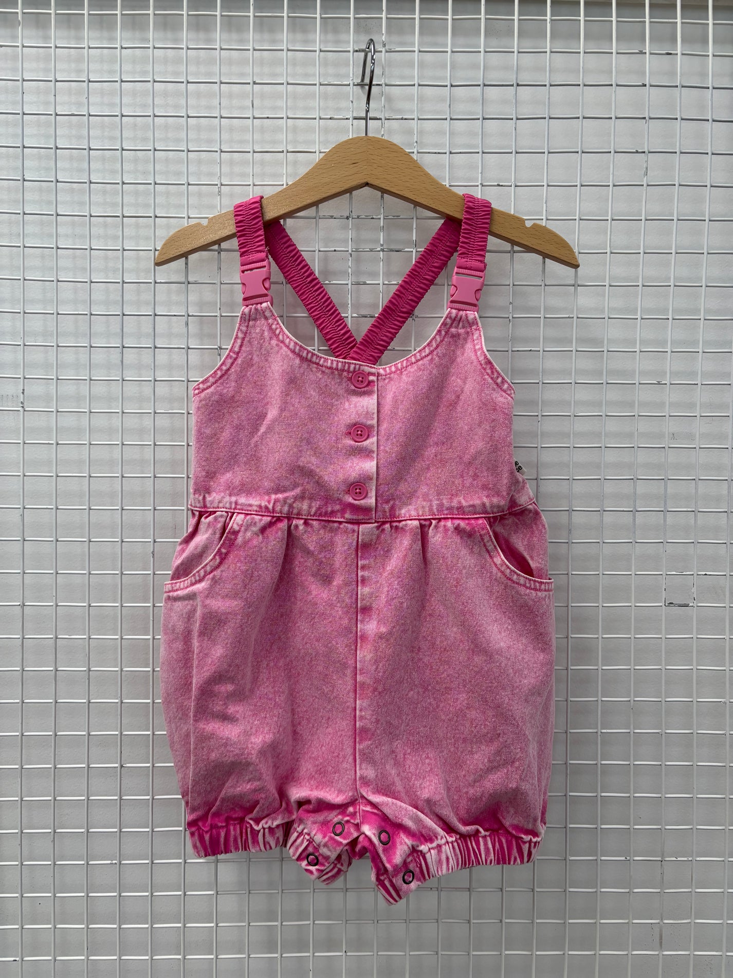CINDY DENIM BUBBLE OVERALLS PINK
