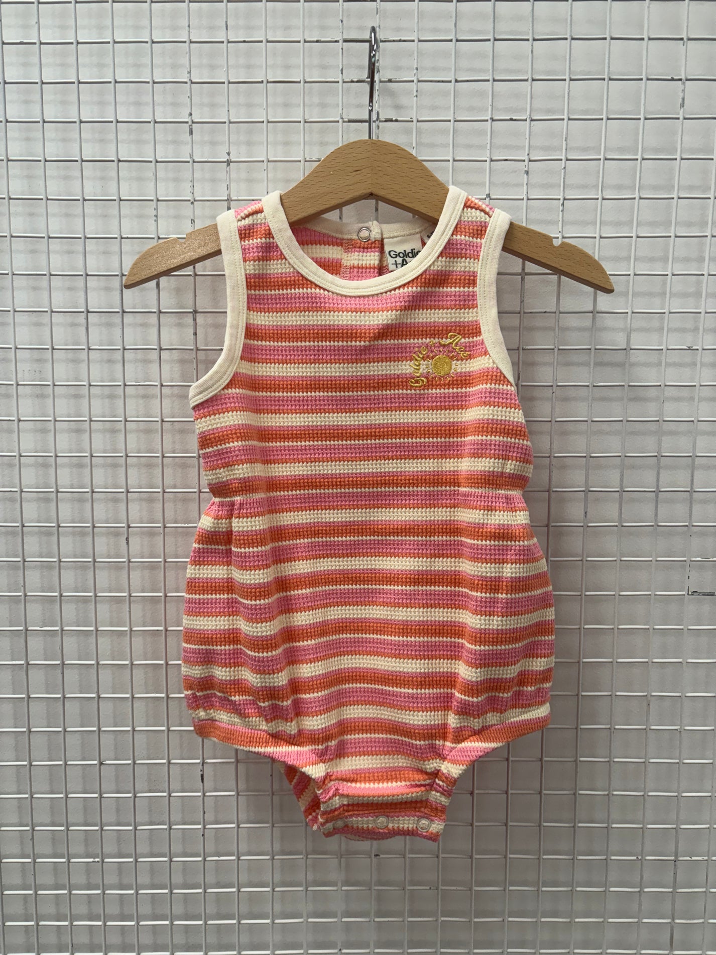 BUBBLE ROMPER WATERMELON STRIPE 6-12M (MISSING 1 PRESS STUD)