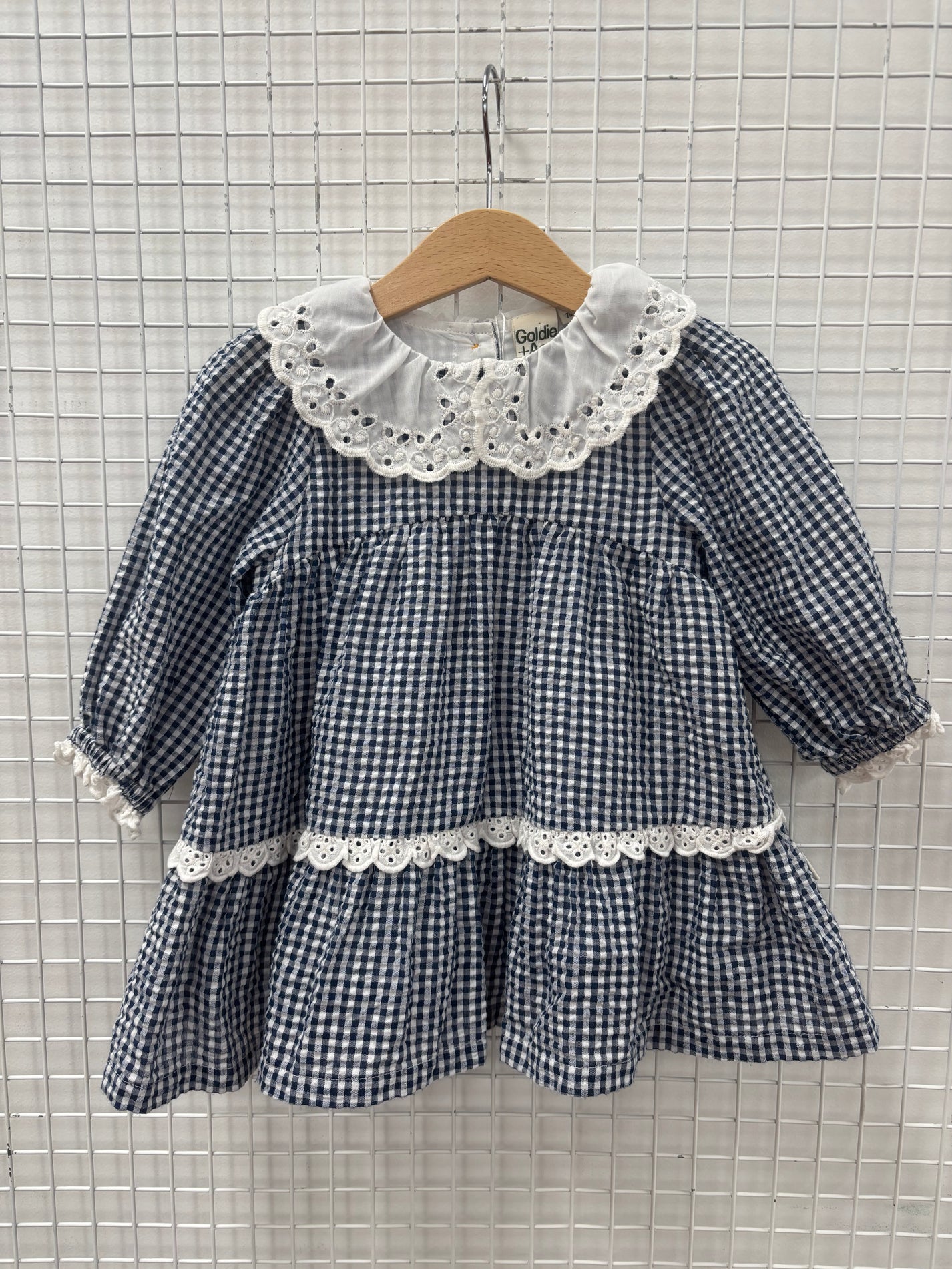 GINGHAM COLLARED DRESS 6-12M (STAINED BACK COLLAR)