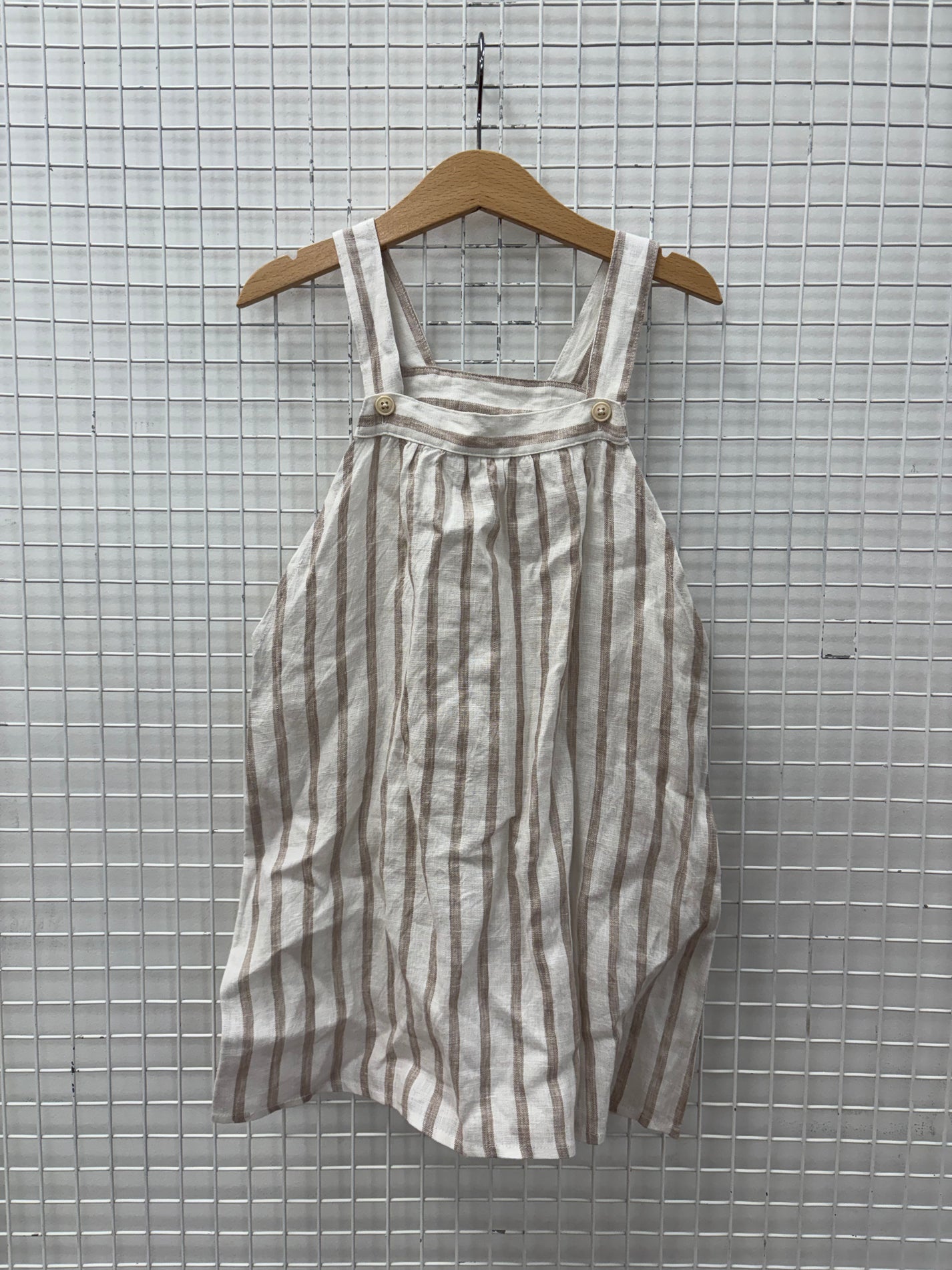 BEIGE/WHITE STRIPE LINEN DRESS - 4Y